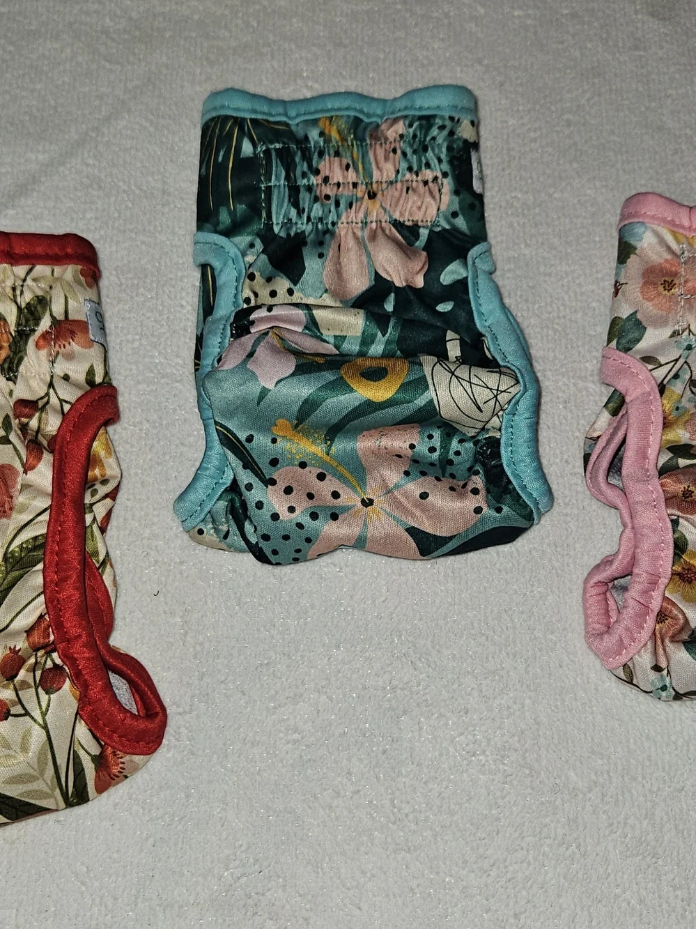 Dogs Floral Reusable Diapers - Pink, Red & Teal SMALL